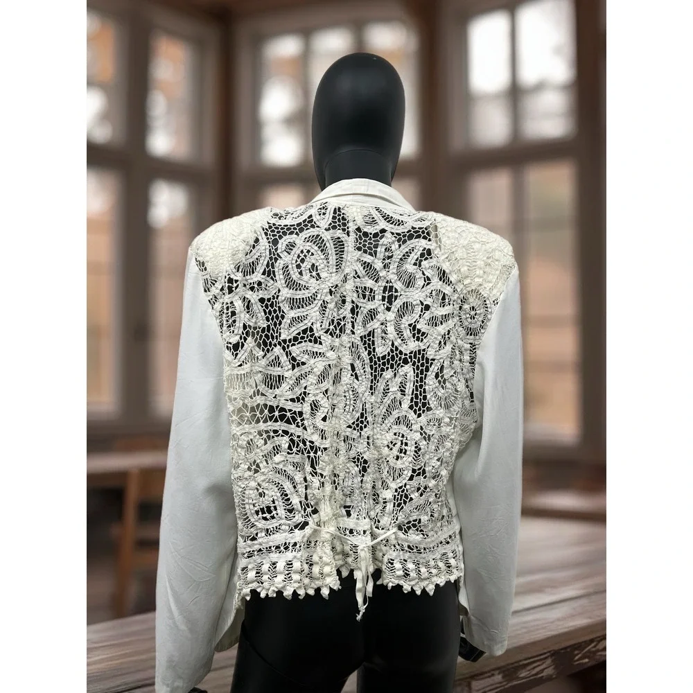 Wild Rose White Lace Back‎ Draped Open Front Jacket Blazer Size 14 USA
